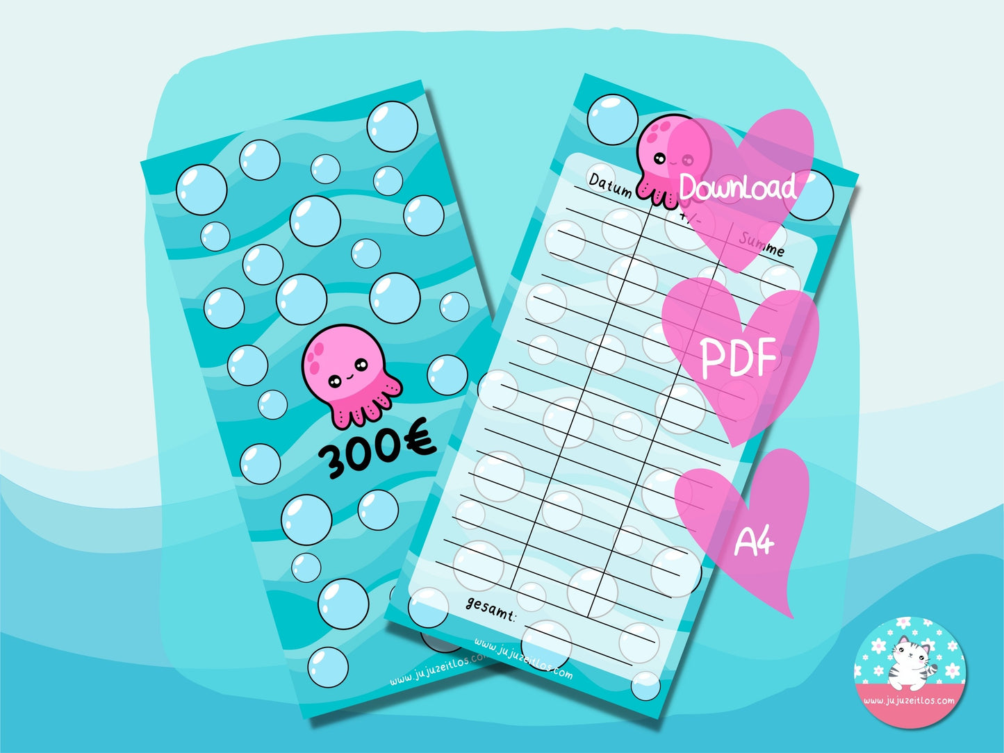 10 Euro Challenge Oktopus ♡Sparschallenges als Download A6♡