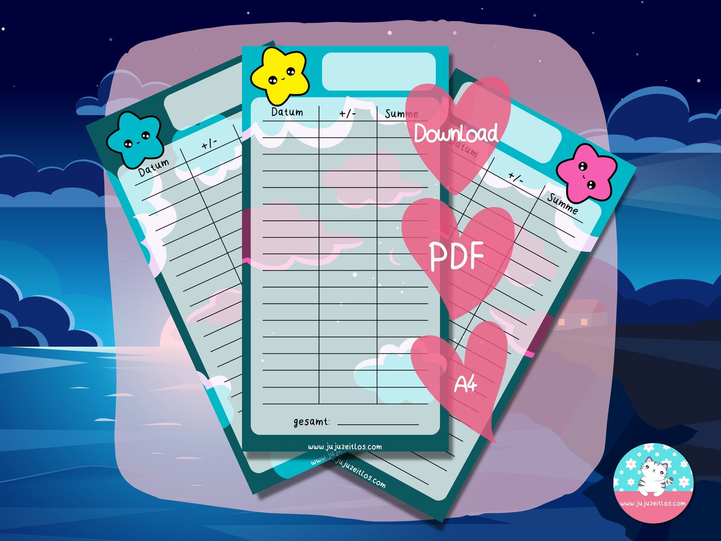 Budget Tracker Sterne ♡Tracker & Co. als Download A6♡