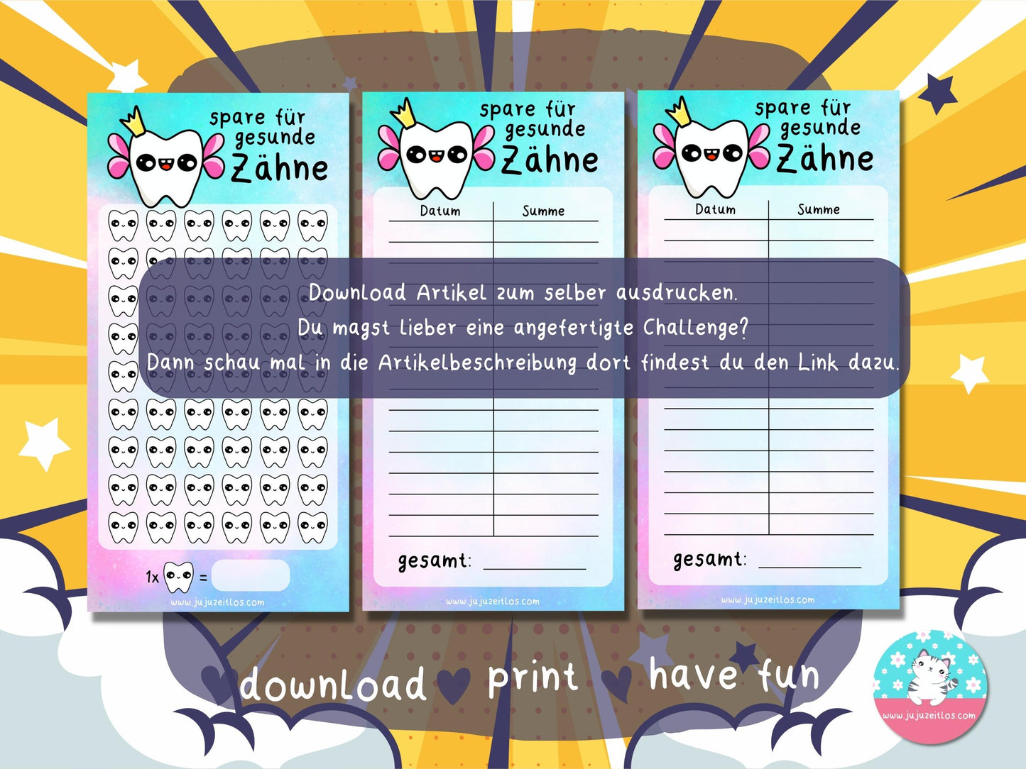 Challenge gesunde Zähne ♡Sparschallenges als Download A6♡