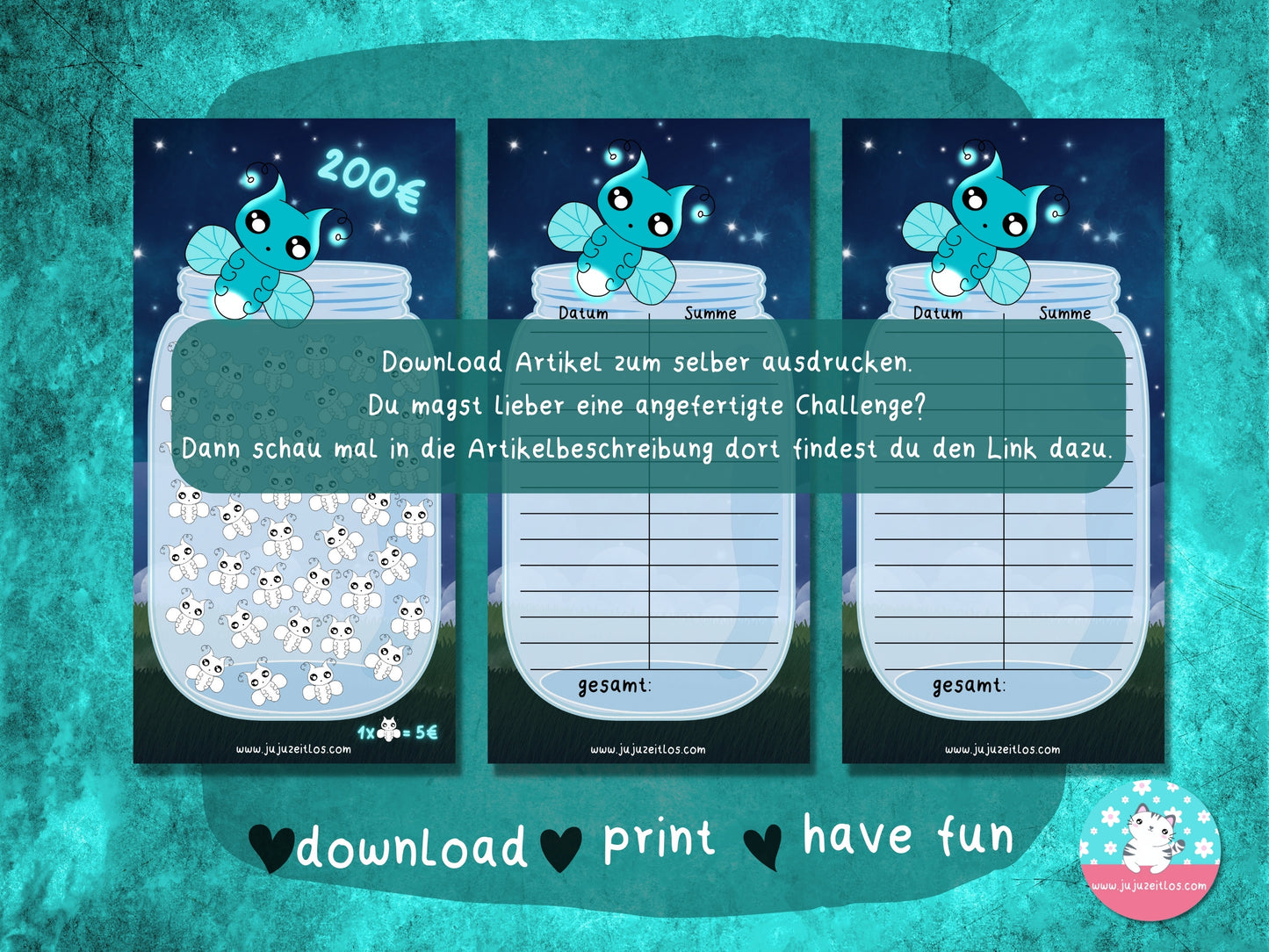 5 Euro Challenge Glühwürmchen ♡Sparschallenges als Download A6♡