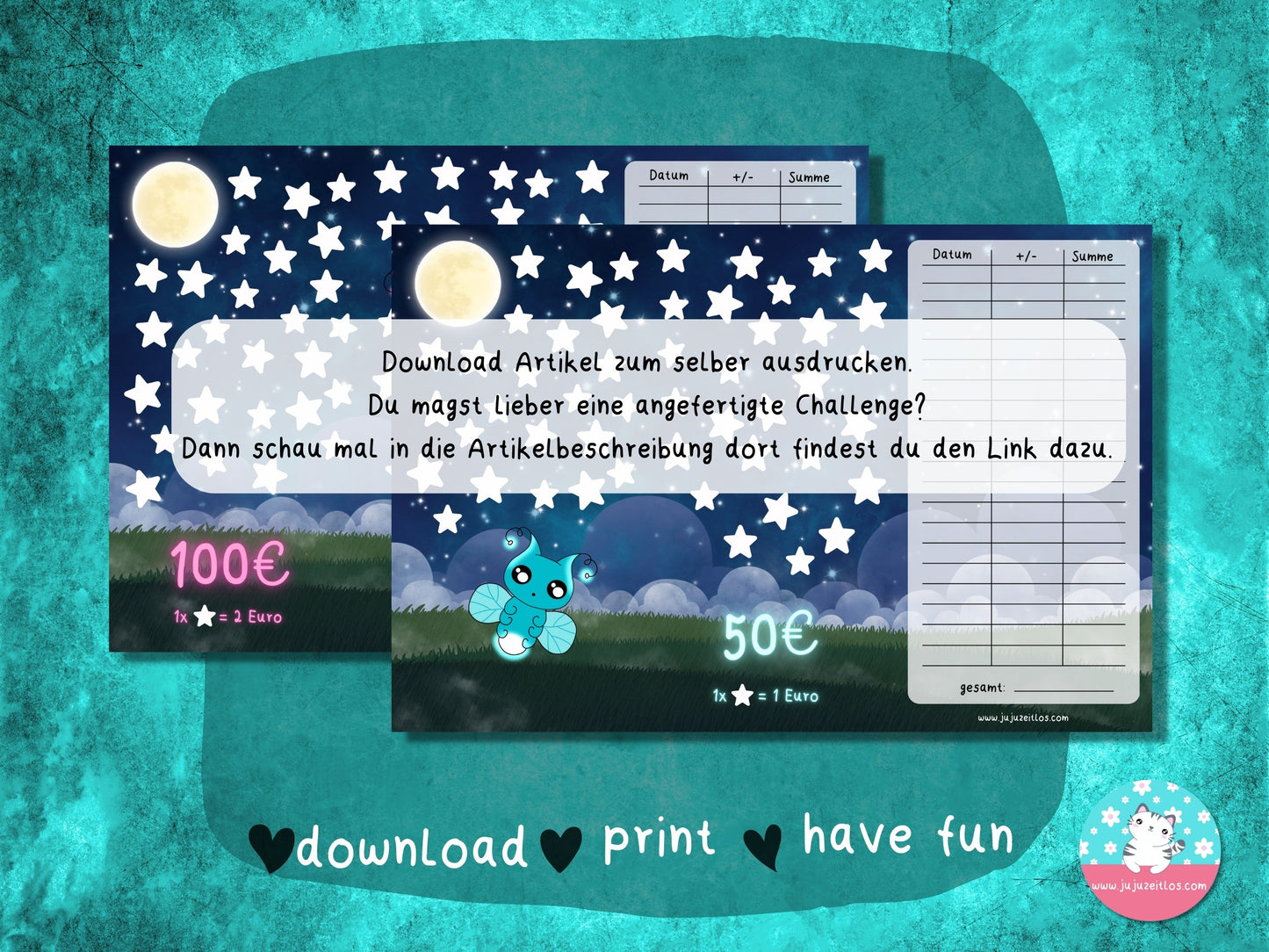 Klappkarte Glühwürmchen 1€ & 2€ ♡Sparschallenges als Download A6♡