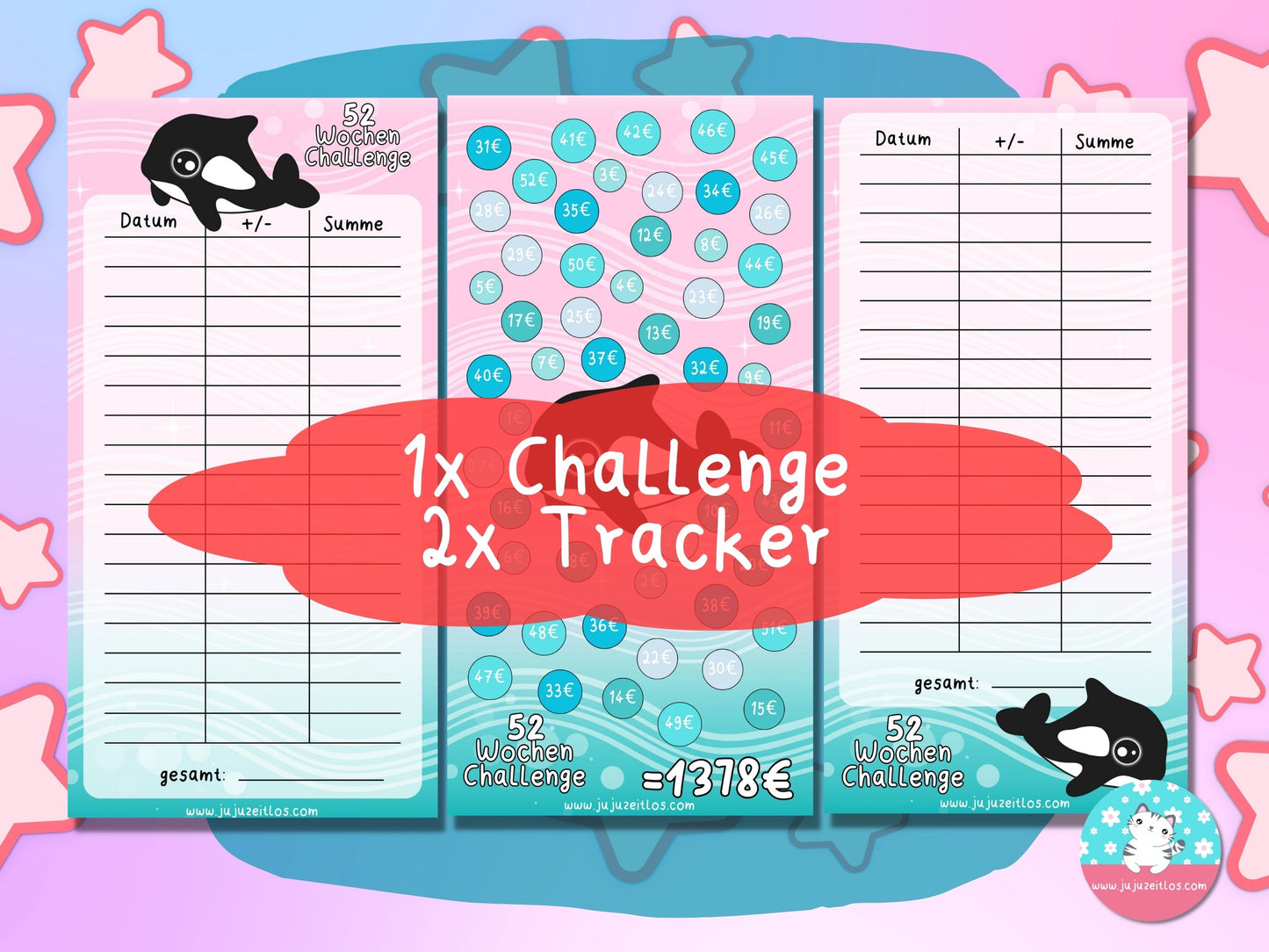 52 Wochen Challenge Orca Finne ♡Sparschallenges als Download A6♡