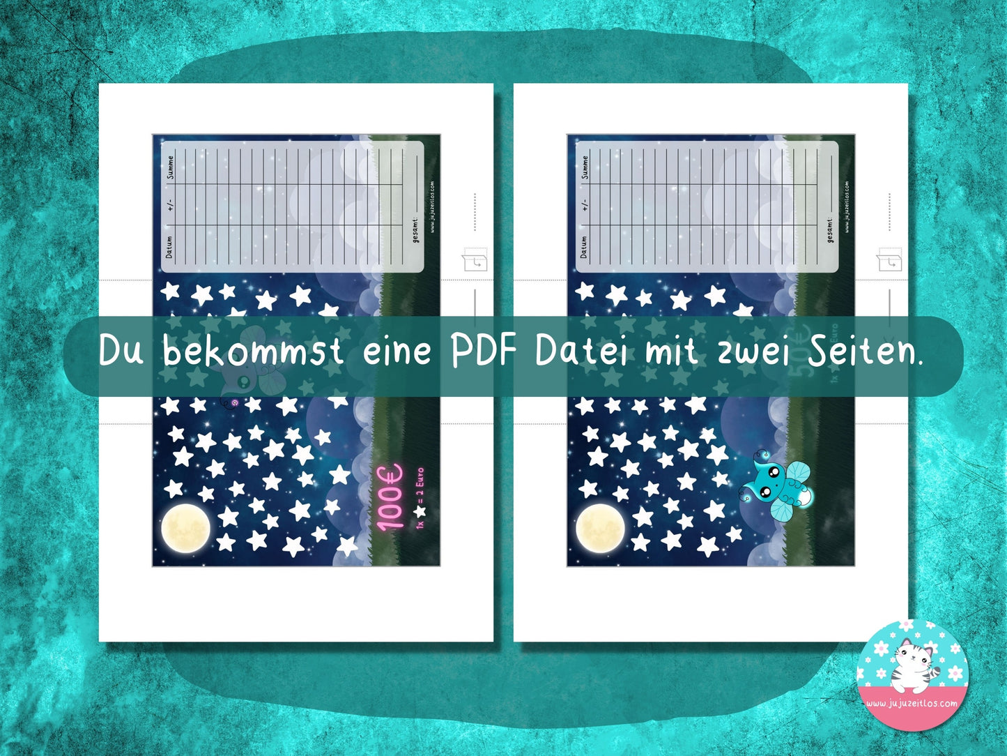 Klappkarte Glühwürmchen 1€ & 2€ ♡Sparschallenges als Download A6♡