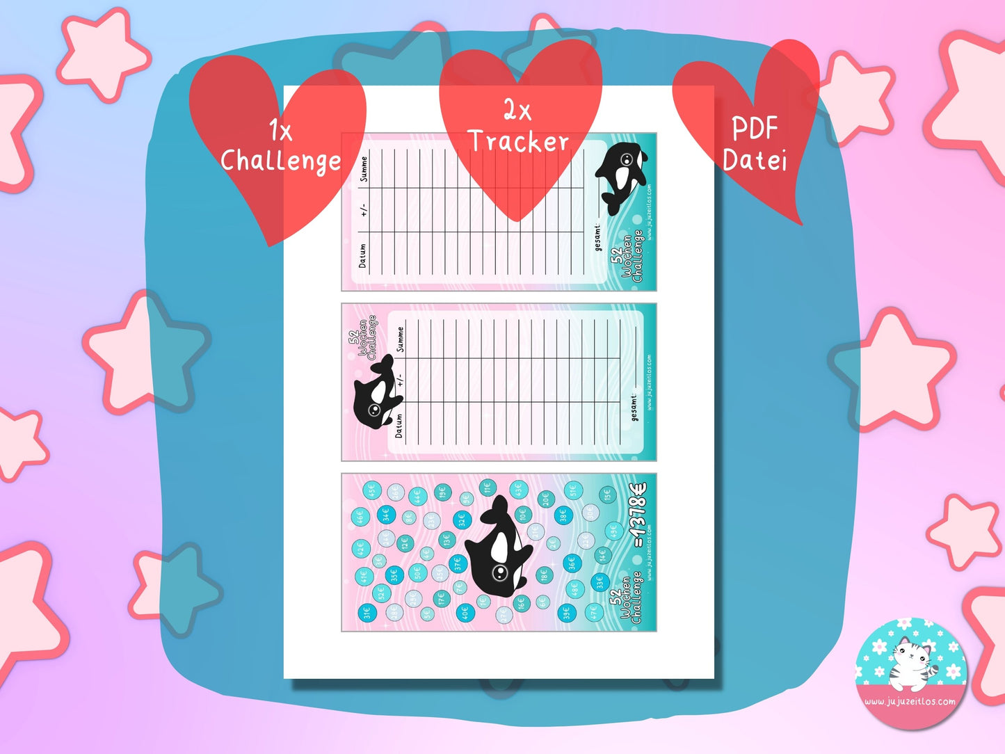 52 Wochen Challenge Orca Finne ♡Sparschallenges als Download A6♡