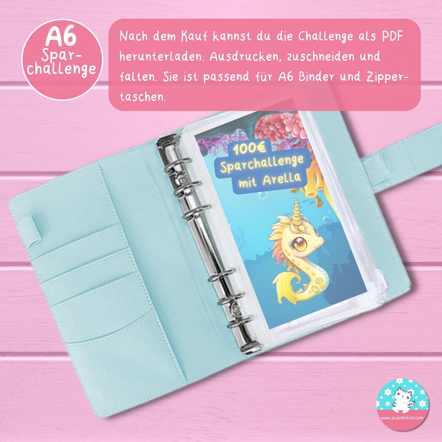 Klappkarte - Arella - Sparchallenge mit Meerestieren zum ausmalen