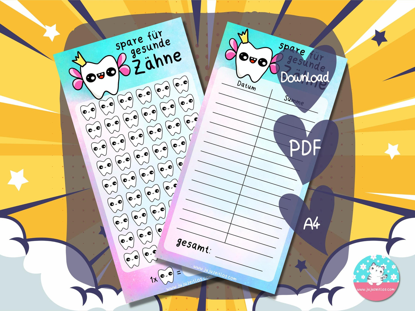 Challenge gesunde Zähne ♡Sparschallenges als Download A6♡