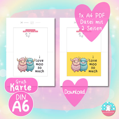 Grußkarte - I love moo so much - ♡Download♡