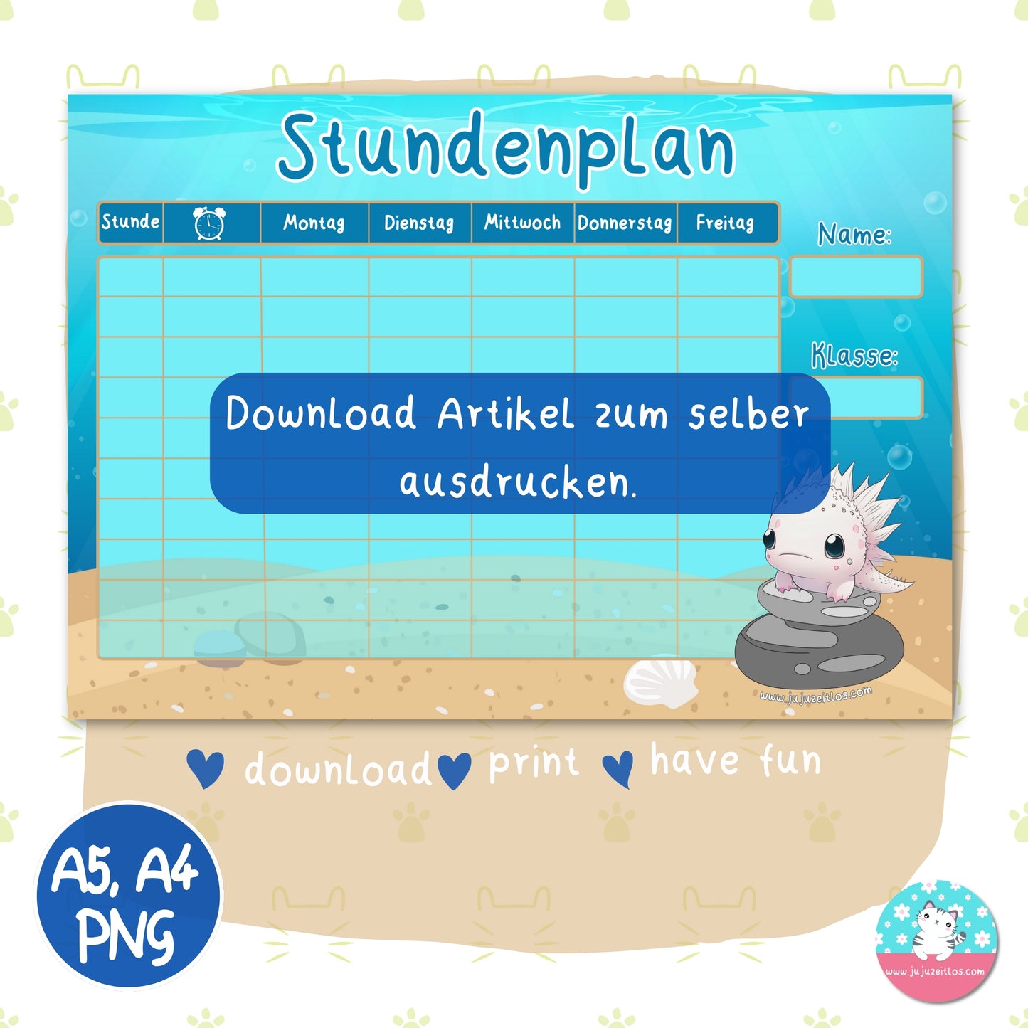 Stundenplan Axolotl - DIN A5 & A4 - ♡Download♡