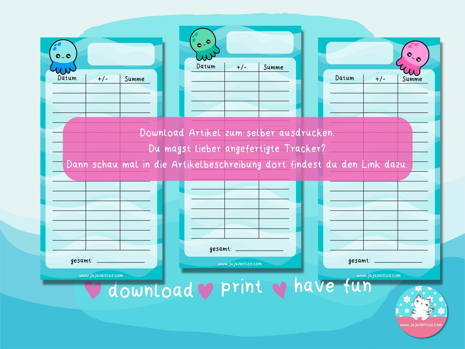 Budget Tracker Oktopus ♡Tracker & Co. als Download A6♡ - JujuZeitlos