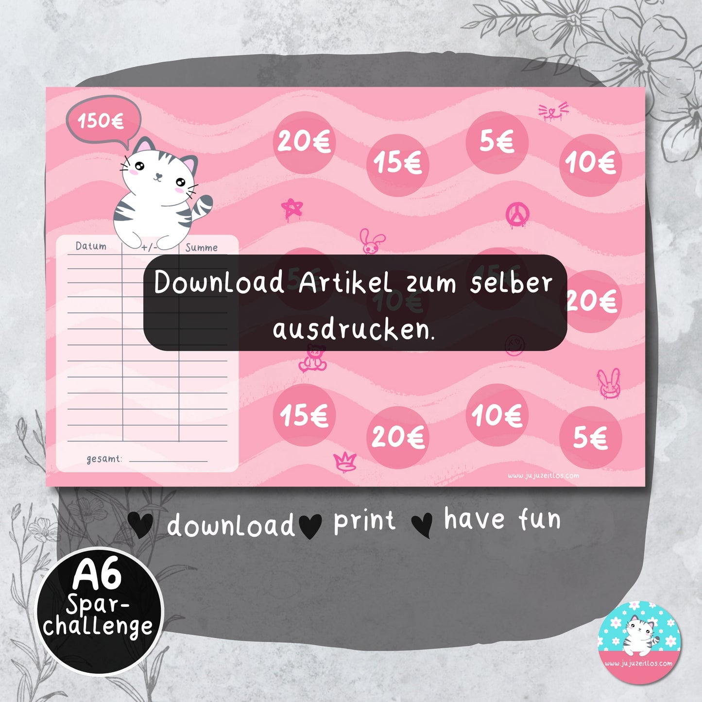 Klappkarte Katze - Sparchallenge 150 Euro ♡Download♡