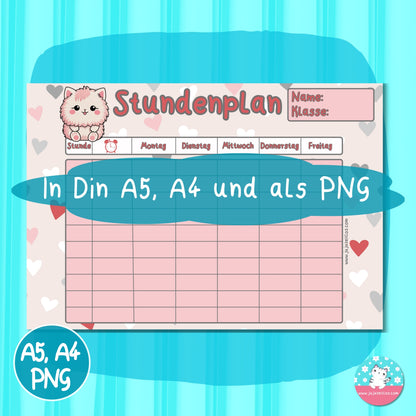 Stundenplan rosa Katze - DIN A5 & A4 - ♡Download♡