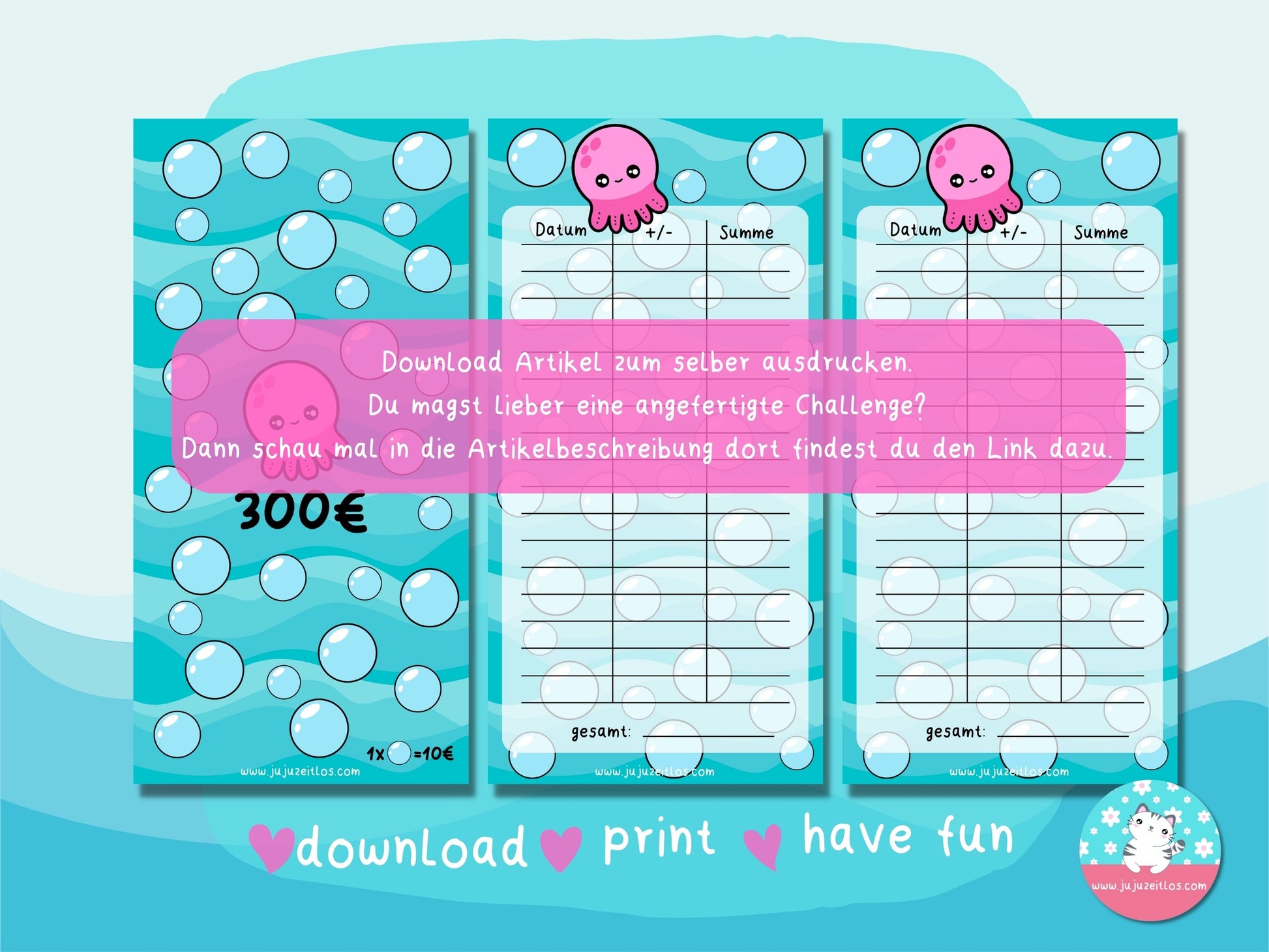 10 Euro Challenge Oktopus ♡Sparschallenges als Download A6♡ - JujuZeitlos