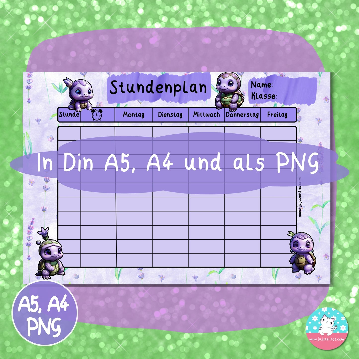 Stundenplan Lavendel Schildkröten - DIN A5 & A4 - ♡Download♡