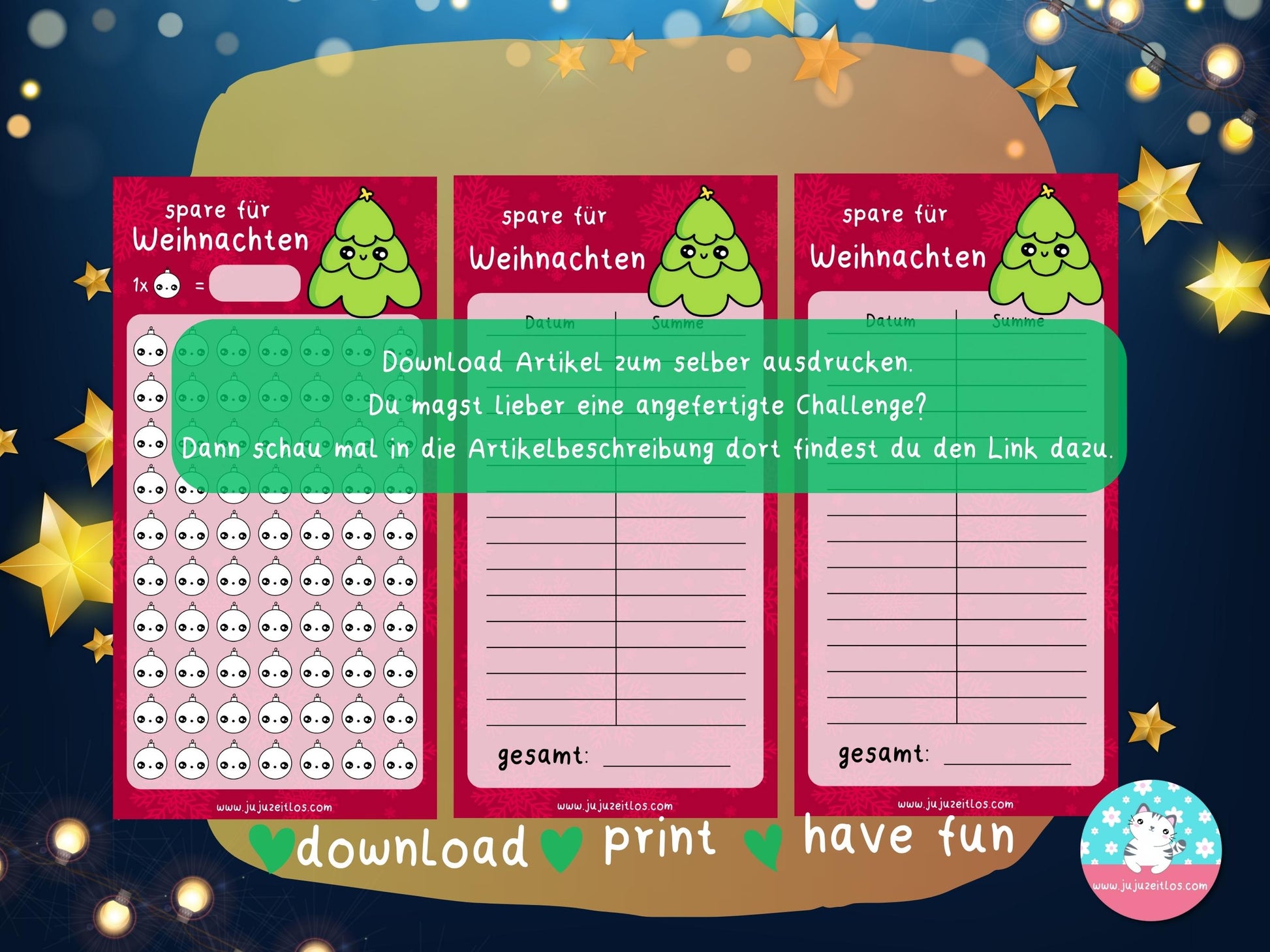 Challenge für Weihnachten ♡Sparschallenges als Download A6♡ - JujuZeitlos
