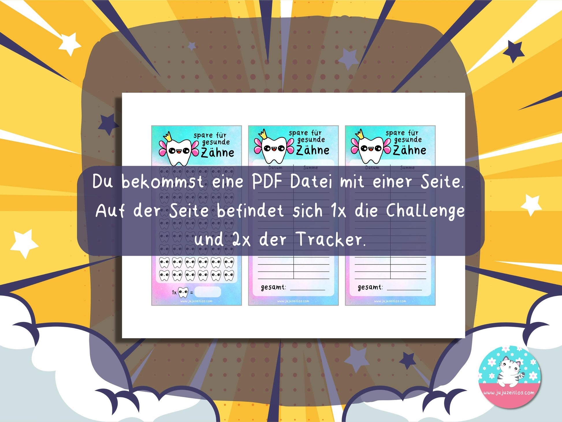 Challenge gesunde Zähne ♡Sparschallenges als Download A6♡ - JujuZeitlos