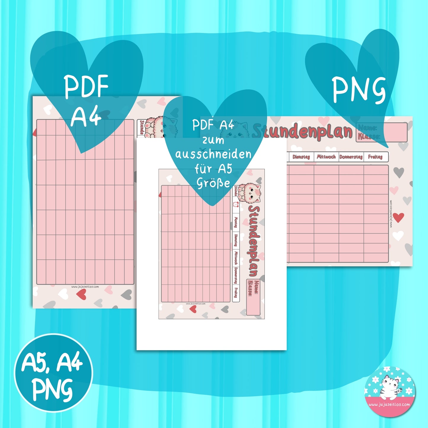 Stundenplan rosa Katze - DIN A5 & A4 - ♡Download♡