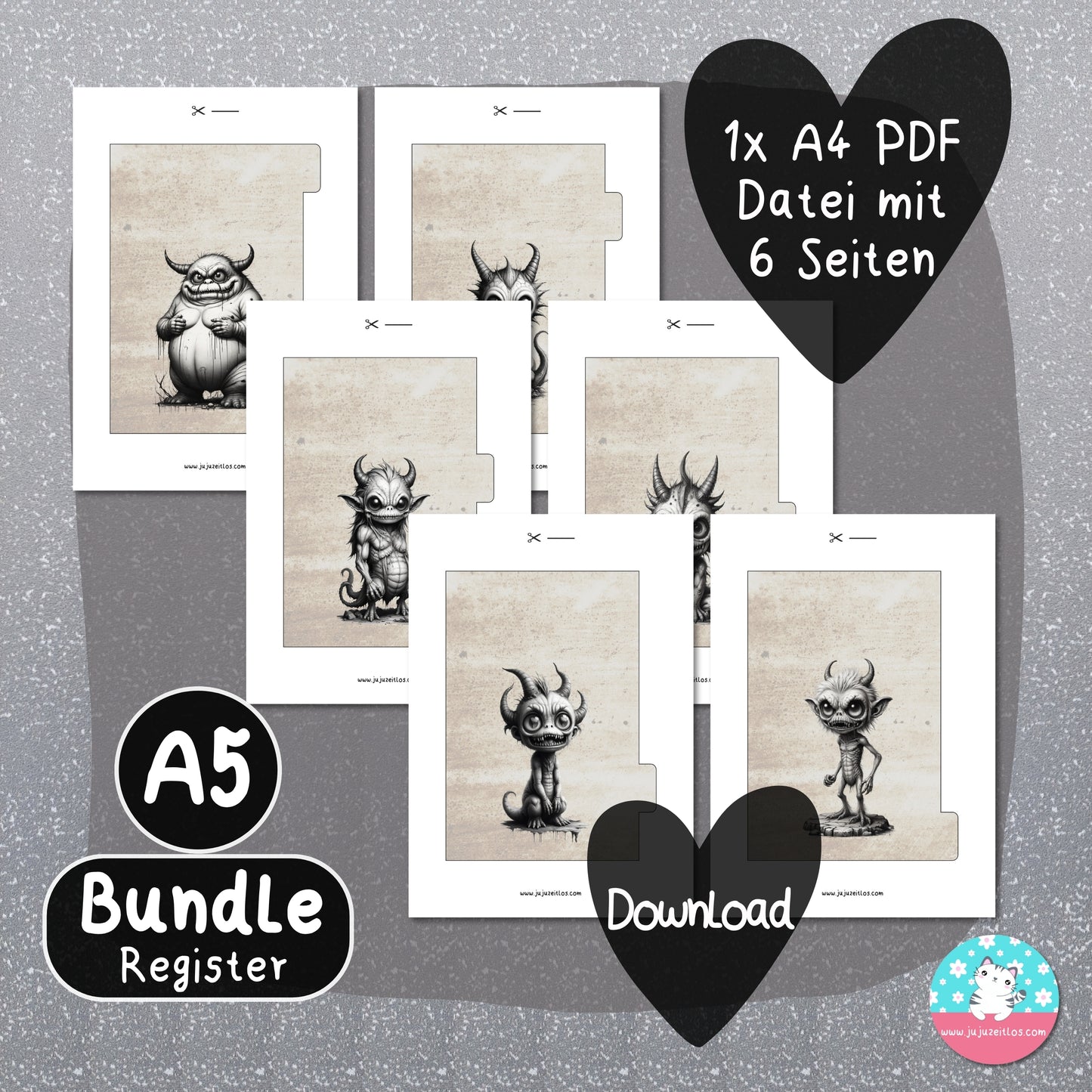 Register - böse und gemeine Monster BUNDLE - PDF A4 ♡Download♡