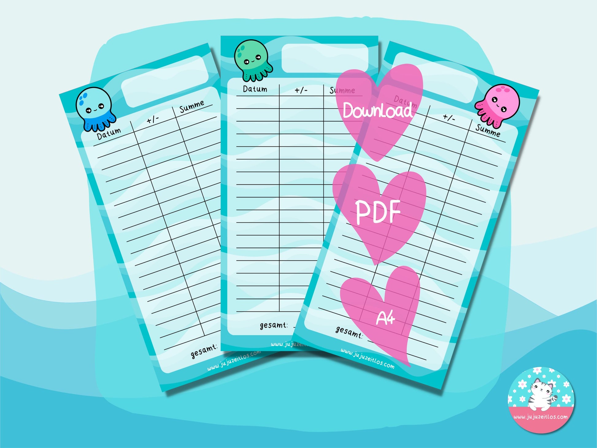 Budget Tracker Oktopus ♡Tracker & Co. als Download A6♡ - JujuZeitlos