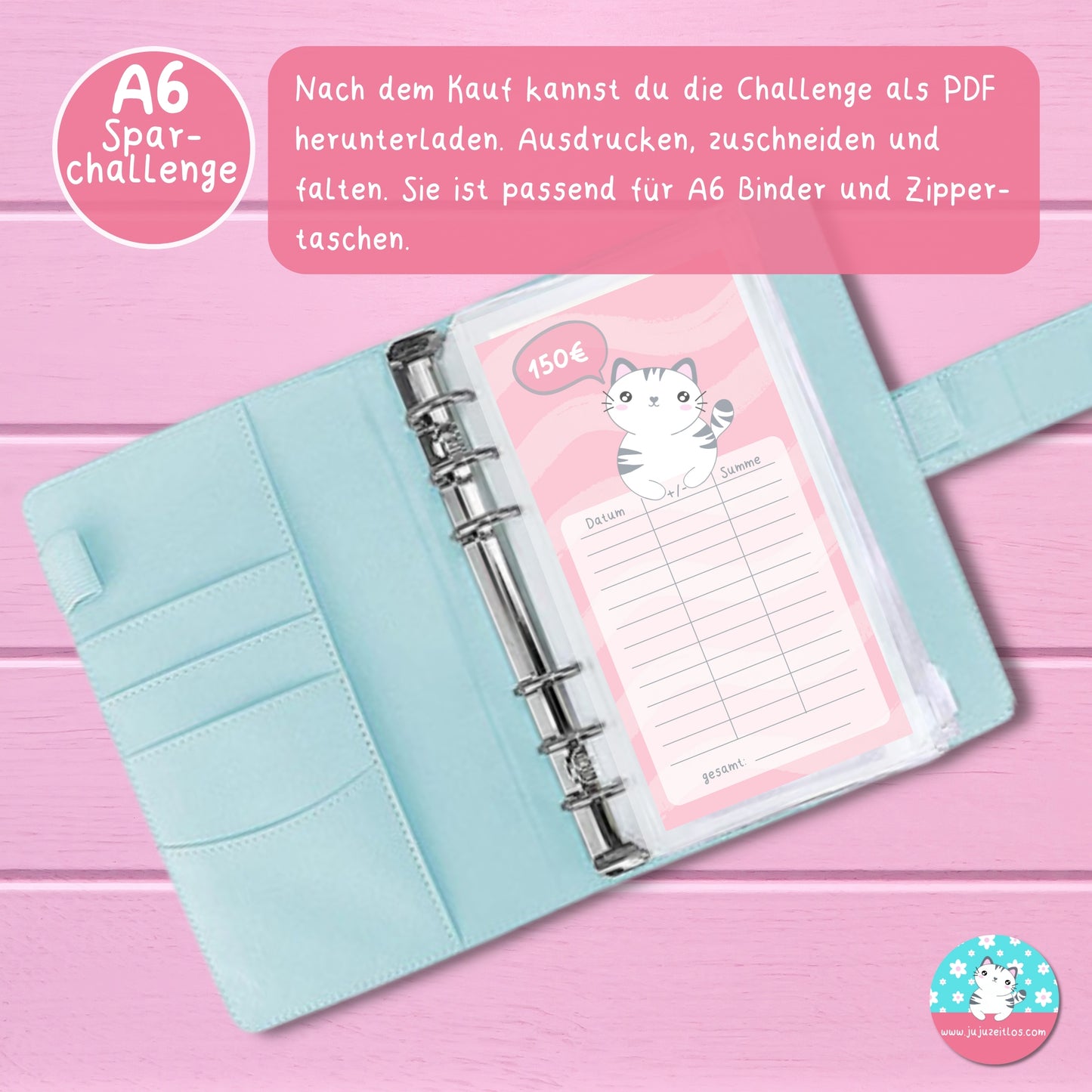 Klappkarte Katze - Sparchallenge 150 Euro ♡Download♡