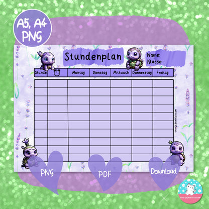 Stundenplan Lavendel Schildkröten - DIN A5 & A4 - ♡Download♡