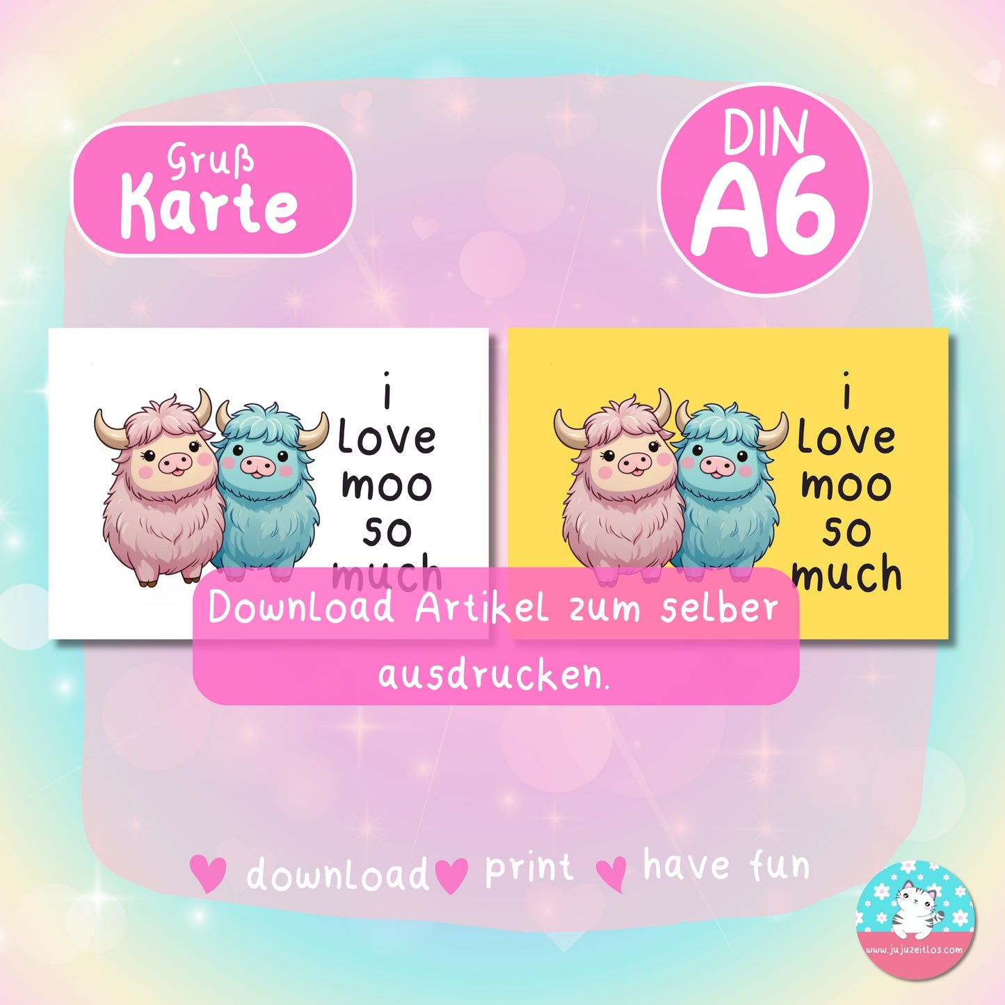 Grußkarte - I love moo so much - ♡Download♡