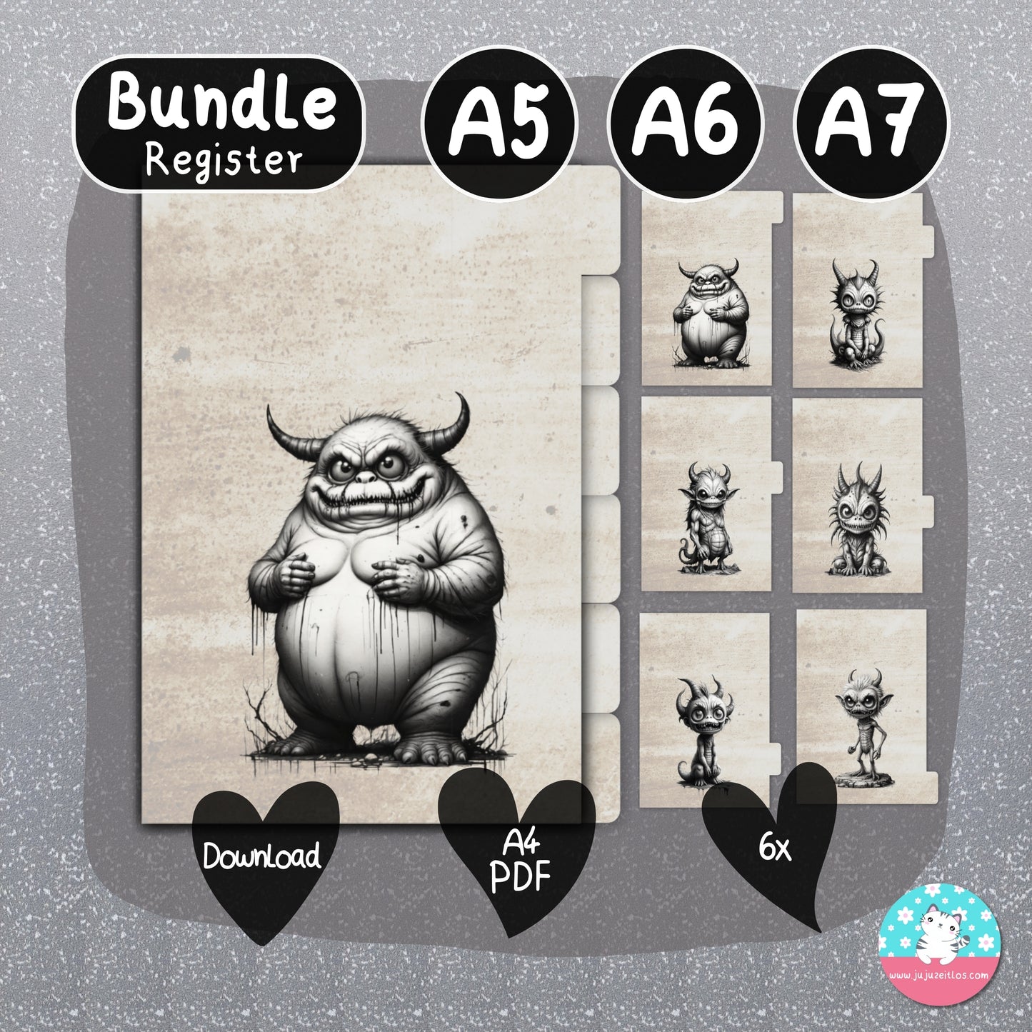 Register - böse und gemeine Monster BUNDLE - PDF A4 ♡Download♡