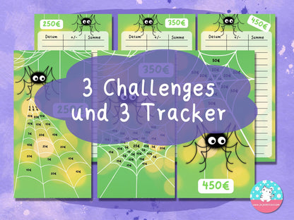 Spinne Fipps 250€, 350€ und 450€ ♡Sparschallenges als Download A6♡