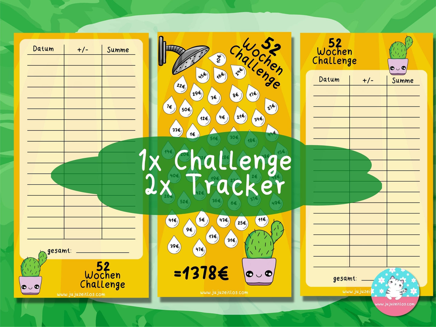 52 Wochen Challenge Kawaii Kaktus ♡Sparschallenges als Download A6♡ - JujuZeitlos