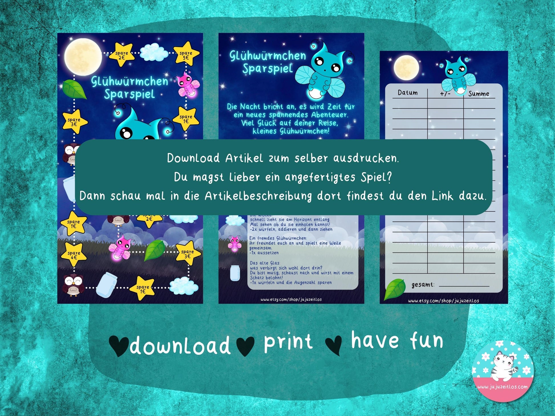 Glühwürmchen ♡Sparspiele als Download A6♡ - JujuZeitlos