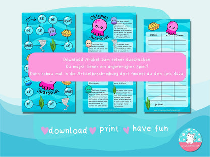Oktopus ♡Sparspiele als Download A6♡