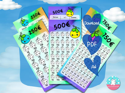 cute Berry 250€, 500€ und 750€ ♡Sparschallenges als Download A6♡